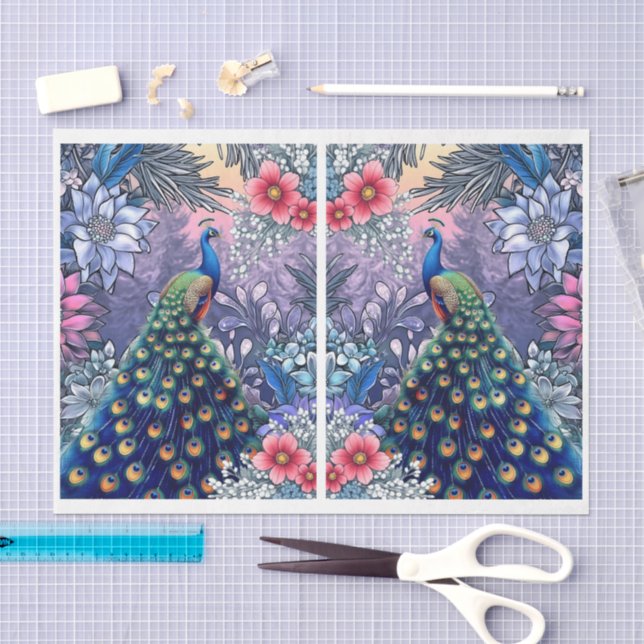 Unique Abstract Floral Peacock Decoupage Tissue Paper (Craft)