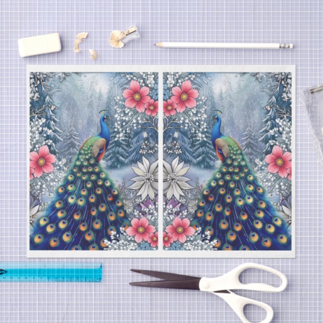 Unique Abstract Floral Peacock Decoupage Tissue Paper (Craft)