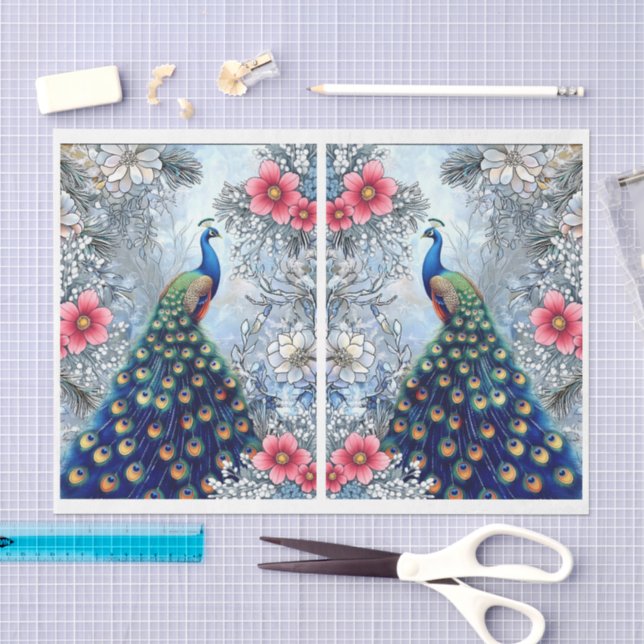 Unique Abstract Floral Peacock Decoupage Tissue Paper (Craft)