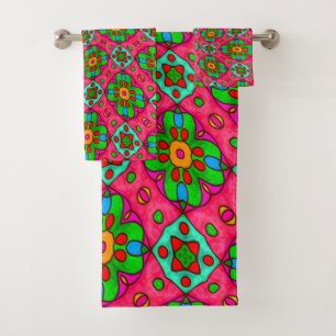 Unique Abstract Flowers Pattern Bath Towel Set