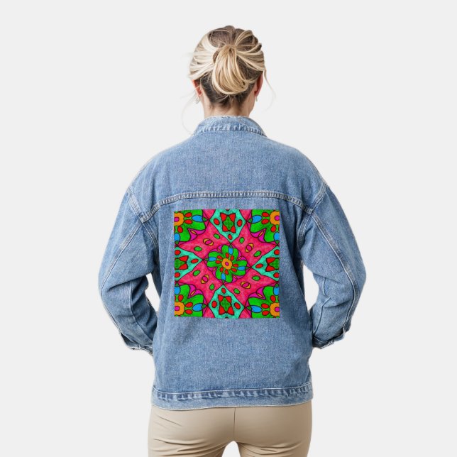 Unique Abstract Flowers Pattern Denim Jacket (Model)