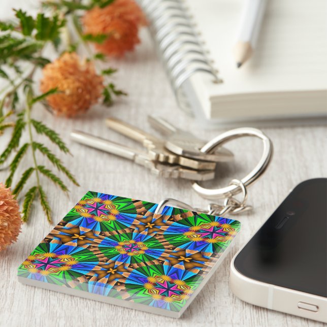 Unique Abstract Flowers Pattern Key Ring (Front Right)