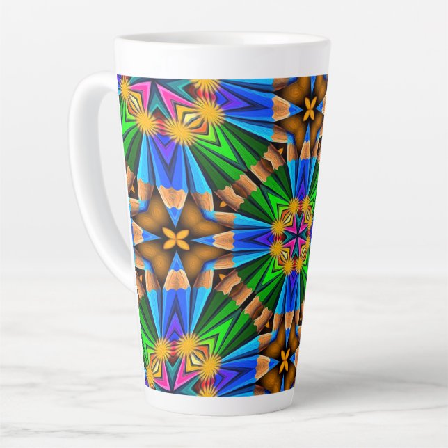 Unique Abstract Flowers Pattern Latte Mug (Left Angle)
