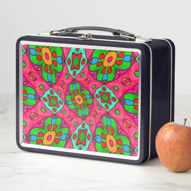 Unique Abstract Flowers Pattern Metal Lunch Box (In Situ)