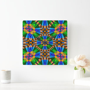 Unique Abstract Flowers Pattern Square Wall Clock