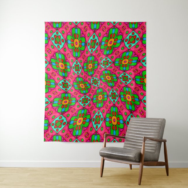 Unique Abstract Flowers Pattern Tapestry (In Situ)