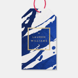 Unique Abstract Indigo Blue Brushstrokes Gift Tags