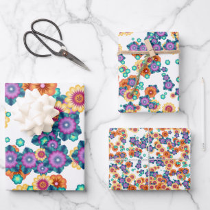 Unique Abstract Japanese Flowers Art Pattern Wrapping Paper Sheet