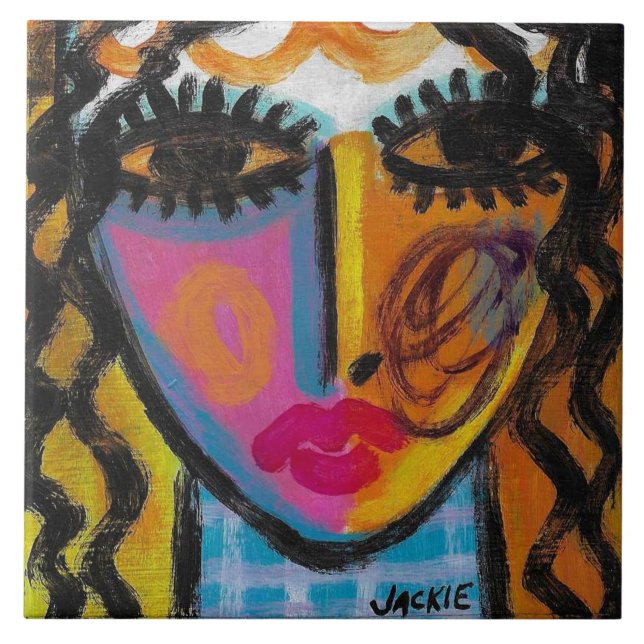 Unique Abstract Portrait of a Woman Tile (Front)