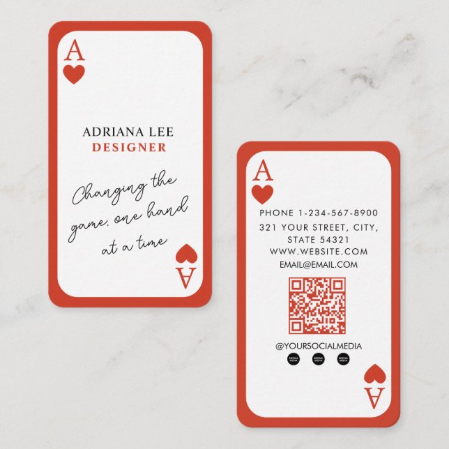 Unique Ace Hearts Real Estate Agent QR Code Modern Business Card (Front/Back)