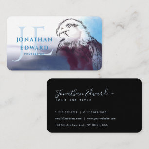 Unique American Bald Eagle Blue Abstract Monogram Business Card