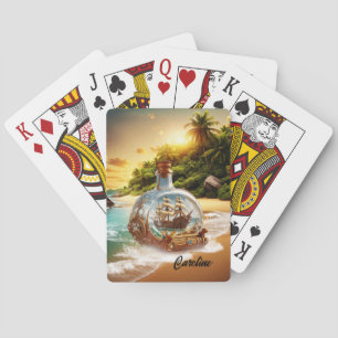 Unique and amazing bottle with ship playing cards