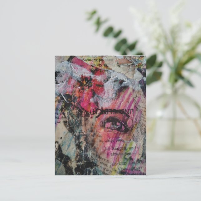 Unique and colorful abstract face mixed media postcard (Standing Front)