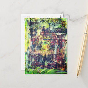 Unique and colorful vintage face mixed media postcard