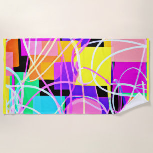 Unique And Colourful Neon Patterns Art Beach Towel
