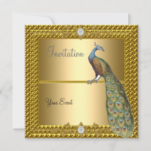 Unique and Elegant Gold and Peacock Invitation
