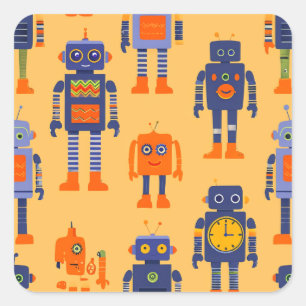 unique and fun robots square sticker