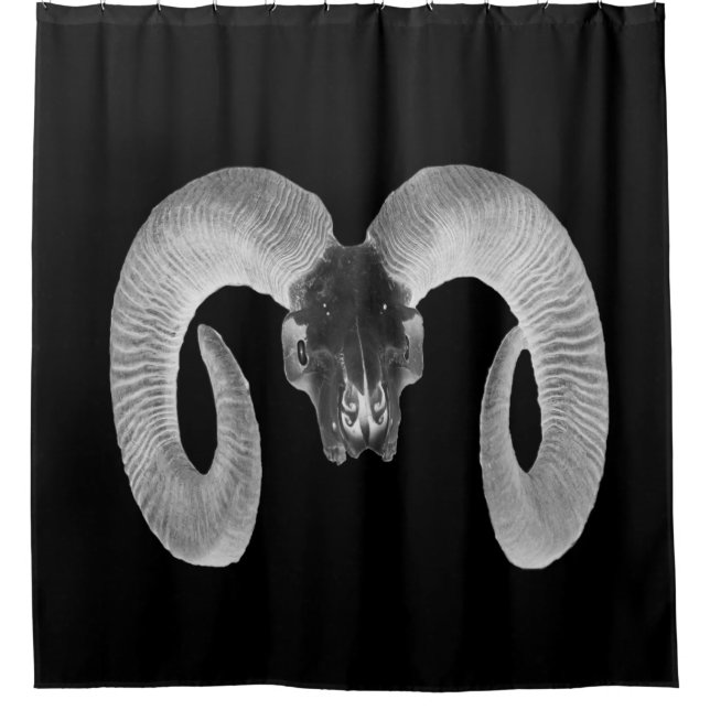 unique and handmade  goat skull shower curtain (Front)