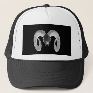 unique and handmade  goat skull trucker hat