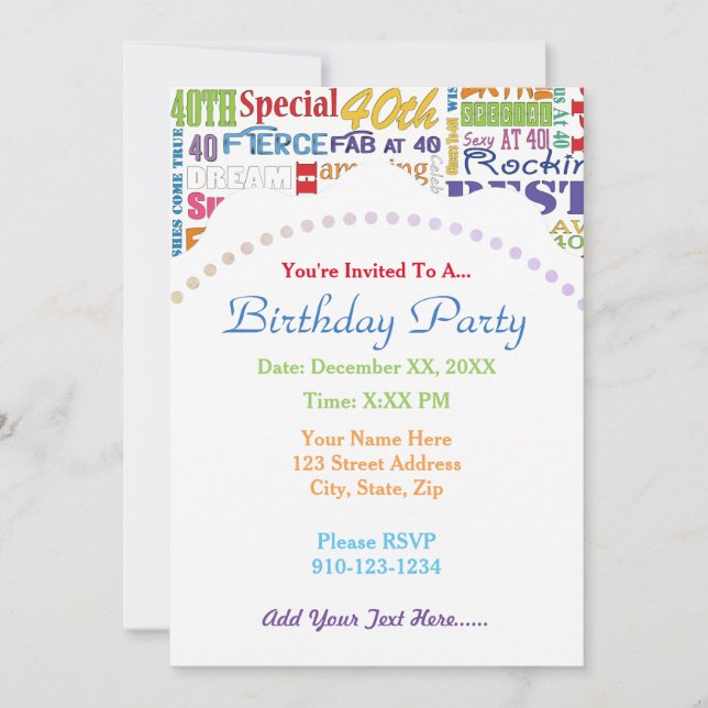 Unique And Special 40th Birthday Party Gifts Invitation (Front)
