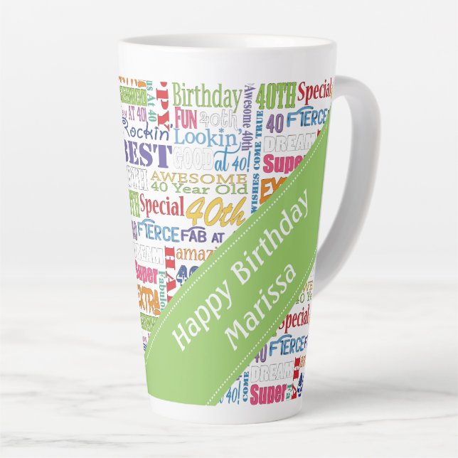 Unique And Special 40th Birthday Party Latte Mug (Right Angle)