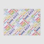 Unique And Special 50th Birthday Party Gifts Tissue Paper<br><div class="desc">Typography themed 50th birthday party decor and gifts. Text includes fierce and fab at 50. fabulous at 50, amazing 50th birthday party, extra special 50th birthday, happy 50th birthday, rocking 50th birthday, looking good at 50, and amazing 50th birthday. Bright colourful text in yellow, pink, purple, blue, green and red....</div>