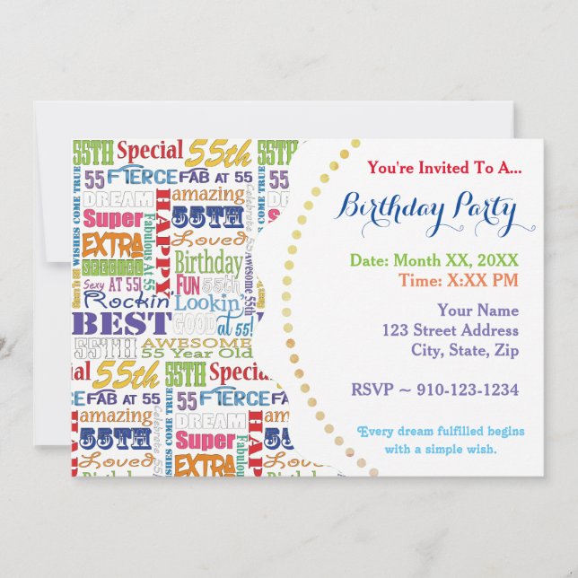 Unique And Special 55th Birthday Party Gifts Invitation (Front)