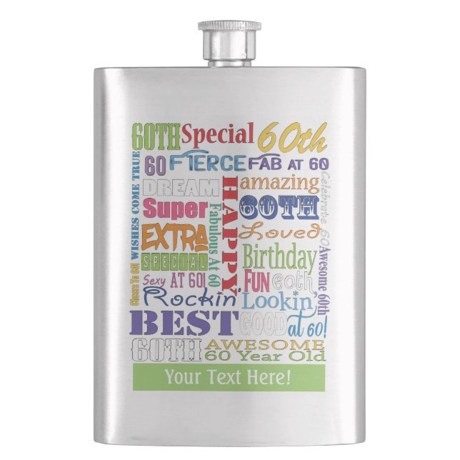 Unique And Special 60th Birthday Party Gifts Hip Flask (Front)