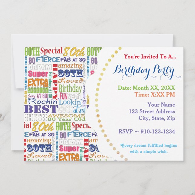 Unique And Special 80th Birthday Party Gifts Invitation (Front)