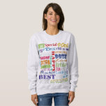 Unique And Special 90th Birthday Party Gifts Sweatshirt<br><div class="desc">Typography themed 90th birthday party decor and gifts. Text includes fierce and fab at 90. fabulous at 90, amazing 90th birthday party, extra special 90th birthday, happy 90th birthday, rocking 90th birthday, looking good at 90, and amazing 90th birthday. Bright colourful text in yellow, pink, purple, blue, green and red....</div>