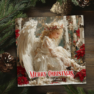 Unique angelic angel red gold festive beautiful holiday card