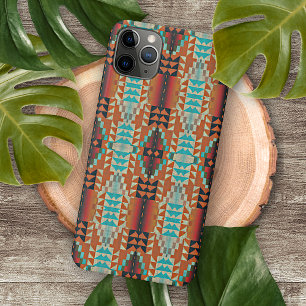 Unique Aqua Blue Red Orange Ethnic Tribal Mosaic Case-Mate iPhone Case