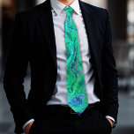Unique Aqua Green Blue Monogram Tie<br><div class="desc">Customise this unique modern abstract fluid art in beautiful aqua green blue with a stroke of pink tie with your Initials. If you prefer to not include the initials, just delete them from the personalisation field. This tie has some nice bright colours of the ocean and will be a great...</div>