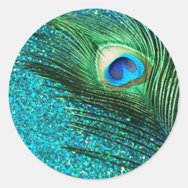 Unique Aqua Peacock Classic Round Sticker (Front)