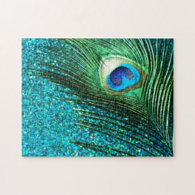 Unique Aqua Peacock Jigsaw Puzzle (Horizontal)