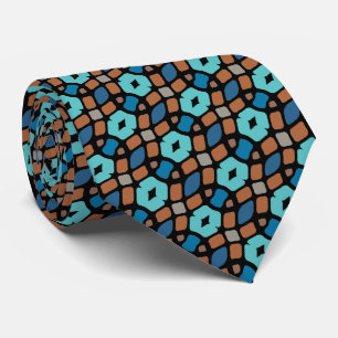 Unique Aqua Turquoise Teal Blue Brown Tribal Art Tie