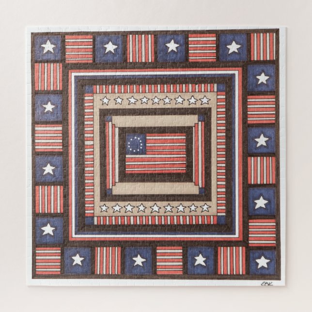 Unique Art Puzzle - Old Time Flag - Erin Brie Art (Vertical)