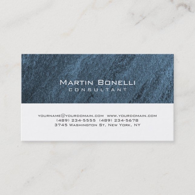 Unique artistic blue stone white trendy business card (Front)