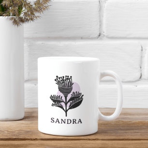 Unique Artistic Floral Monochrome Personalised Coffee Mug