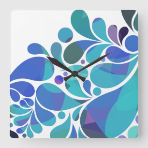 Unique Artsy Aqua Blue, Purple Watercolor Pattern  Square Wall Clock