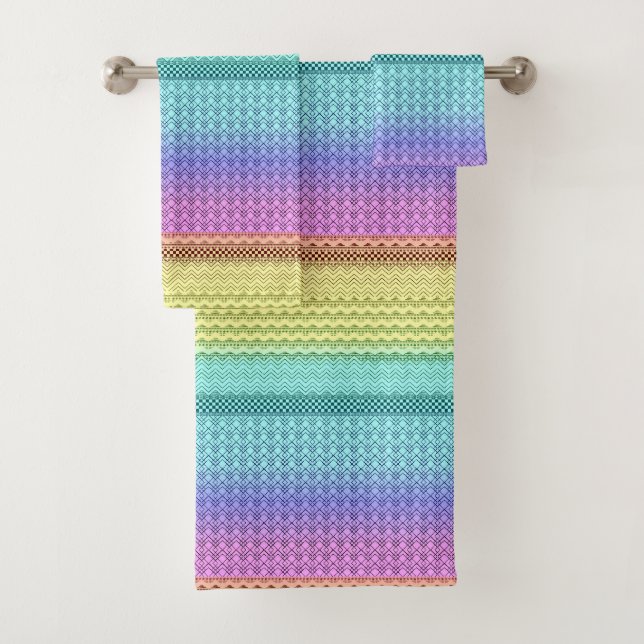 Unique Aztec Nordic Boho Bohemian Tribal Rainbow Bath Towel Set (Insitu)
