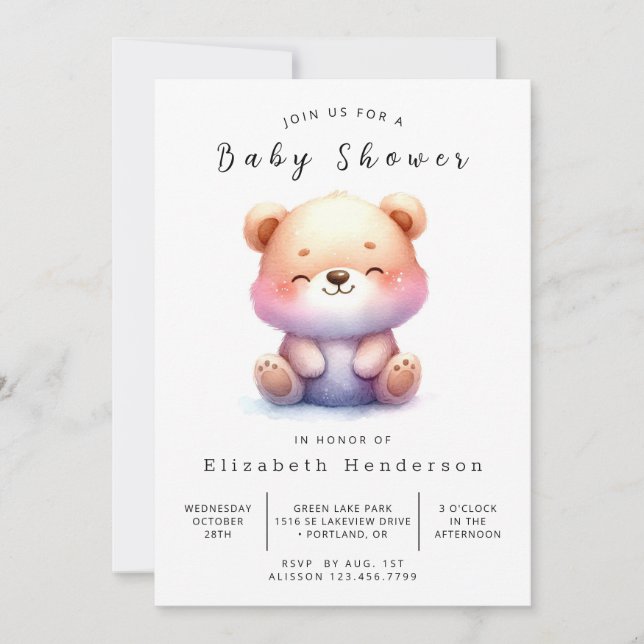 Unique Baby Bear Baby Shower Invitation (Front)