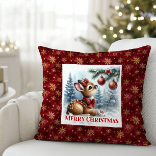 Unique Baby Deer Snowy Forest Kids Gift Christmas Cushion
