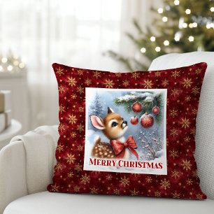 Unique Baby Deer Snowy Forest Kids Gift Christmas Cushion