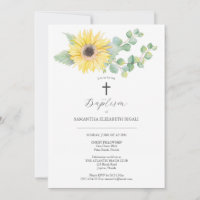 Unique Baptism Invitations Watercolor Sunflower