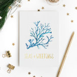 Unique Beach Christmas Cards Watercolor Sea Coral<br><div class="desc">Do Tell A Belle's unique beach Christmas cards are a charming choice to send to friends and family this season. They features watercolor sea coral in shades of blue. The word's "SEAS & GREETINGS" are set in embossed letter pressed gold foil. A coastal chic yet sophisticated choice for your holiday...</div>