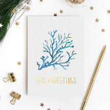 Unique Beach Christmas Cards Watercolor Sea Coral