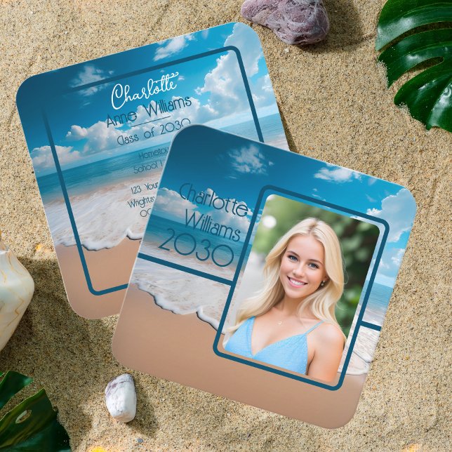 Unique Beach Theme Graduation Photo Calling Card (Unique Beach-Theme Graduation Photo Calling Card | Insert Card)