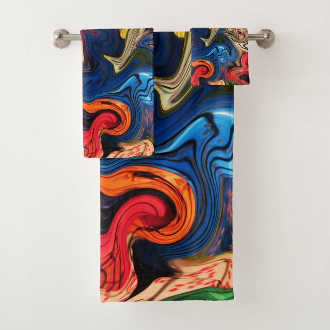 unique, beautiful, colourful, painted pattern a gr bath towel set (Insitu)