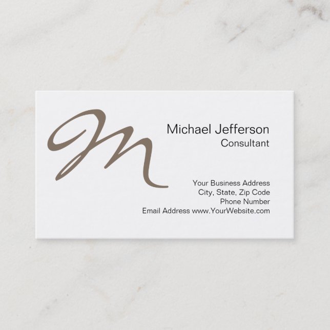 Unique Beige Monogram Black White Business Card (Front)